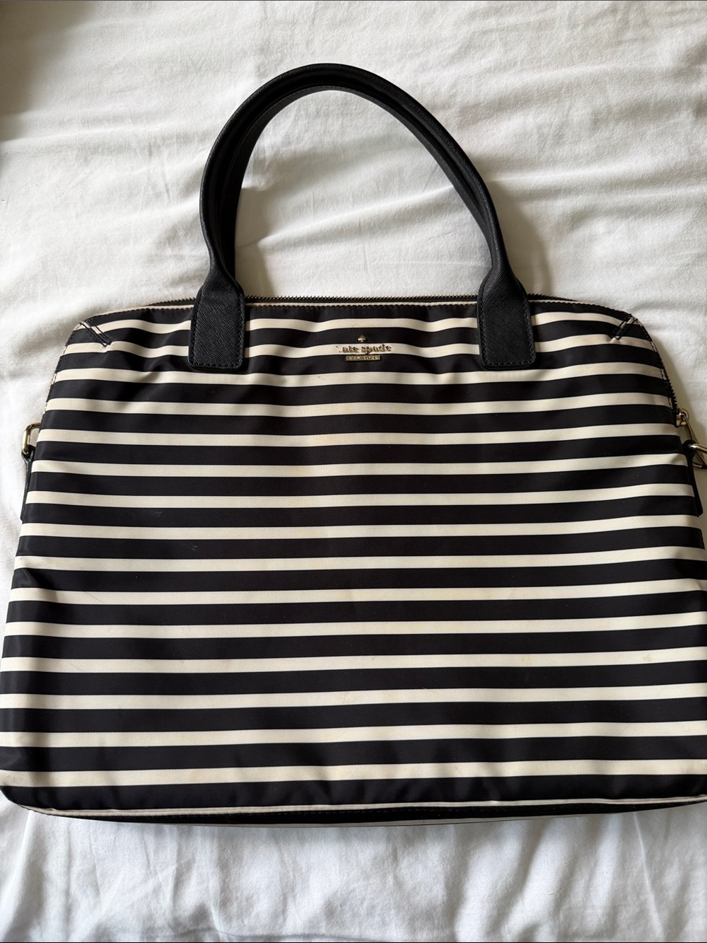 kate spade Black and Ivory Striped Laptop Bag